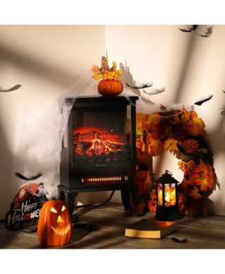 Electric Fireplace Stove with 17" Size, 1500W Power & 3 Sided Teal Checkerboard Flame View