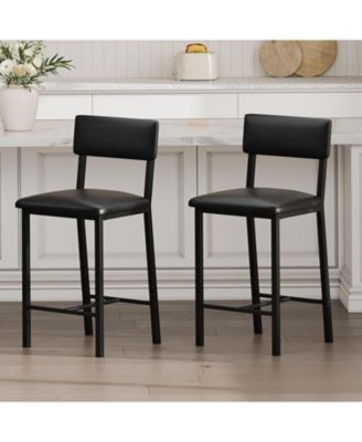 Bar Stools Set of 2 - 25" Counter Height, PU Leather with Backrest/Footrest for Dining Room (Multi-color)