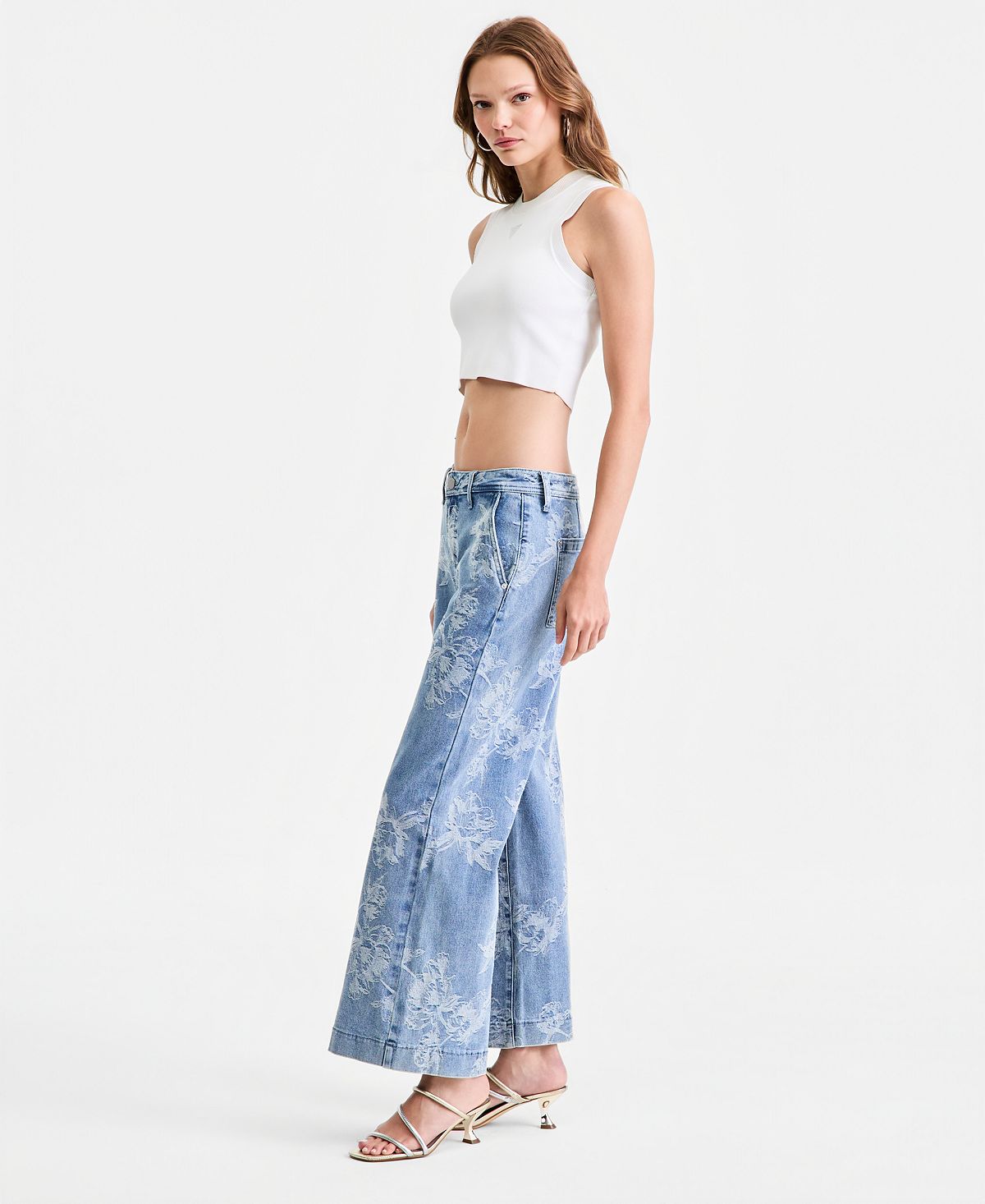 GUESS Women's Zoya Wide-Leg Printed Crop Jeans view 2 — MAYCSS fashion products