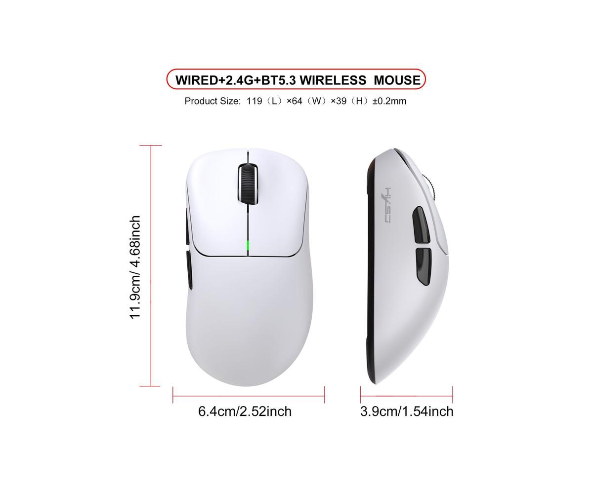 Risokeys Tri-Mode Wireless Gaming Mouse, Lightweight, 10000 Dpi Adjustable, 1000Hz Polling Rate, BT5.3+2.4G+Wired, for Pc, Laptop