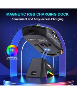 Tri-Mode Wireless Gaming Mouse with Magnetic RGB Charging Dock, 12000 DPI, 650mAh Rechargeable, BT5.3+2.4G+Wired