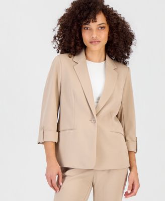 Petite Roll-Tab-Sleeve One-Button Blazer
