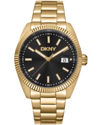 Men's Date Black Dial Gold-Tone Stainless Steel Bracelet Watch, 40mm