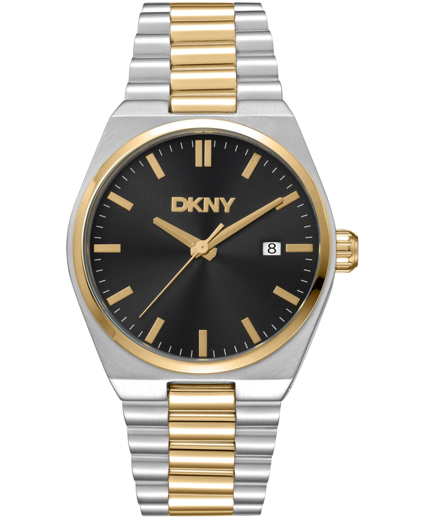 Мужские часы DKNY Date Black Dial Two-Tone Gold Stainless Steel Bracelet Watch, 40mm — фото 1