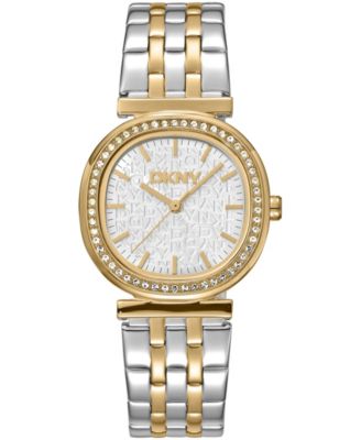 Women's Silver Crystal Bezel Two-Tone Gold Stainless Steel Bracelet Watch, 30mm