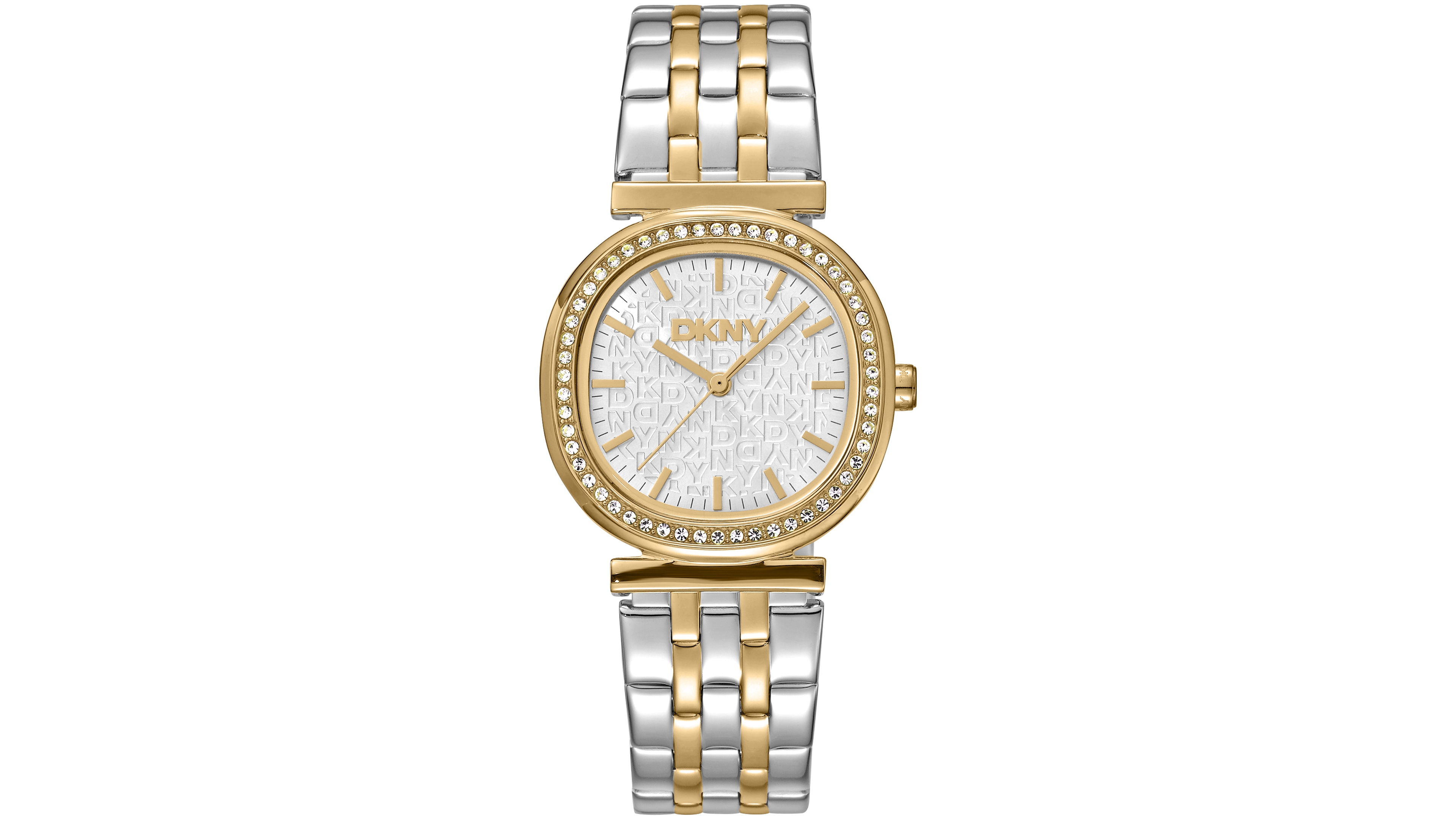 Dkny Women's Silver Crystal Bezel Two-Tone Gold Stainless Steel Bracelet Watch, 30mm