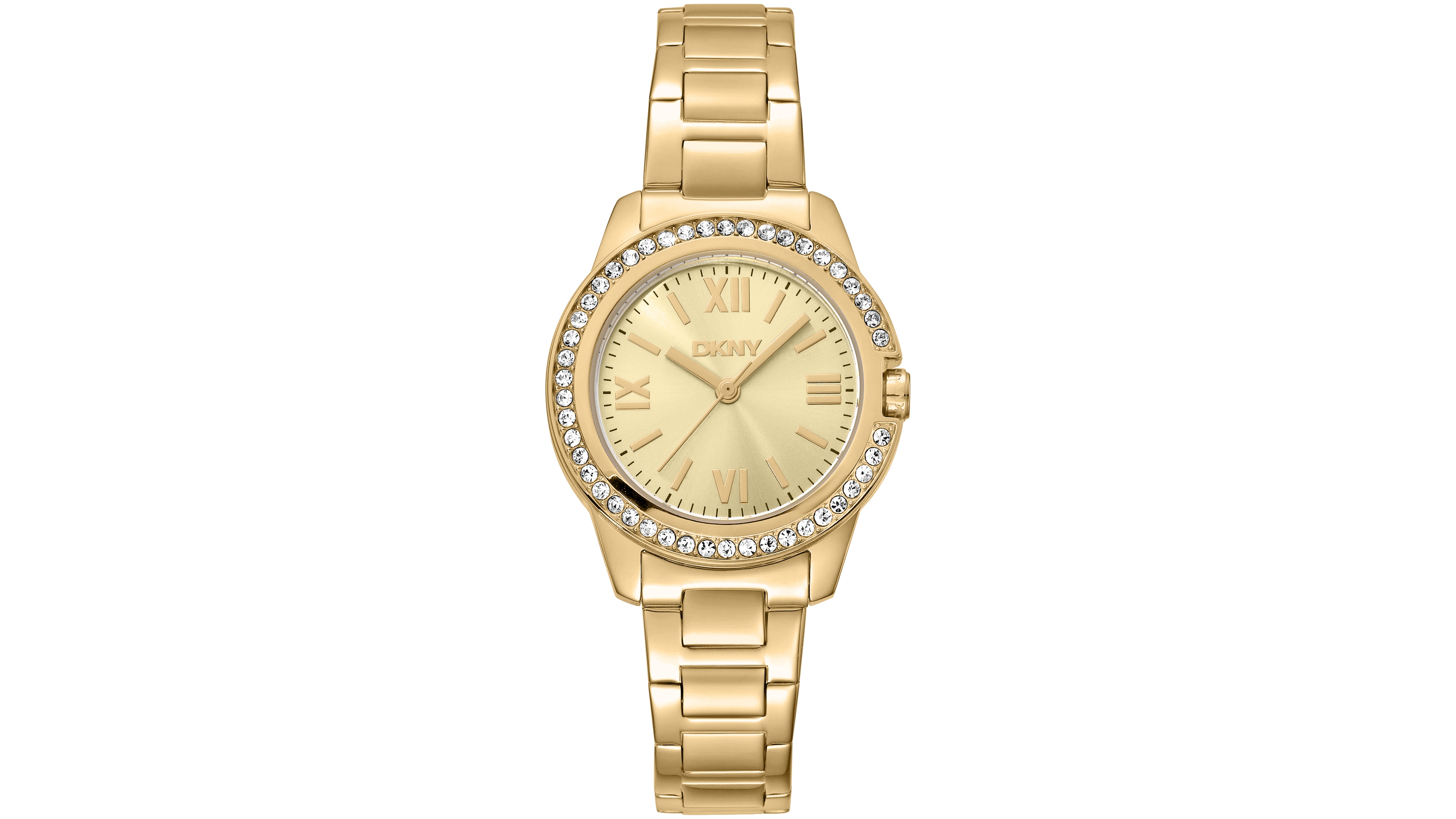 Dkny Women's Champagne Dial Crystal Bezel Gold-Tone Stainless Steel Bracelet Watch, 30mm