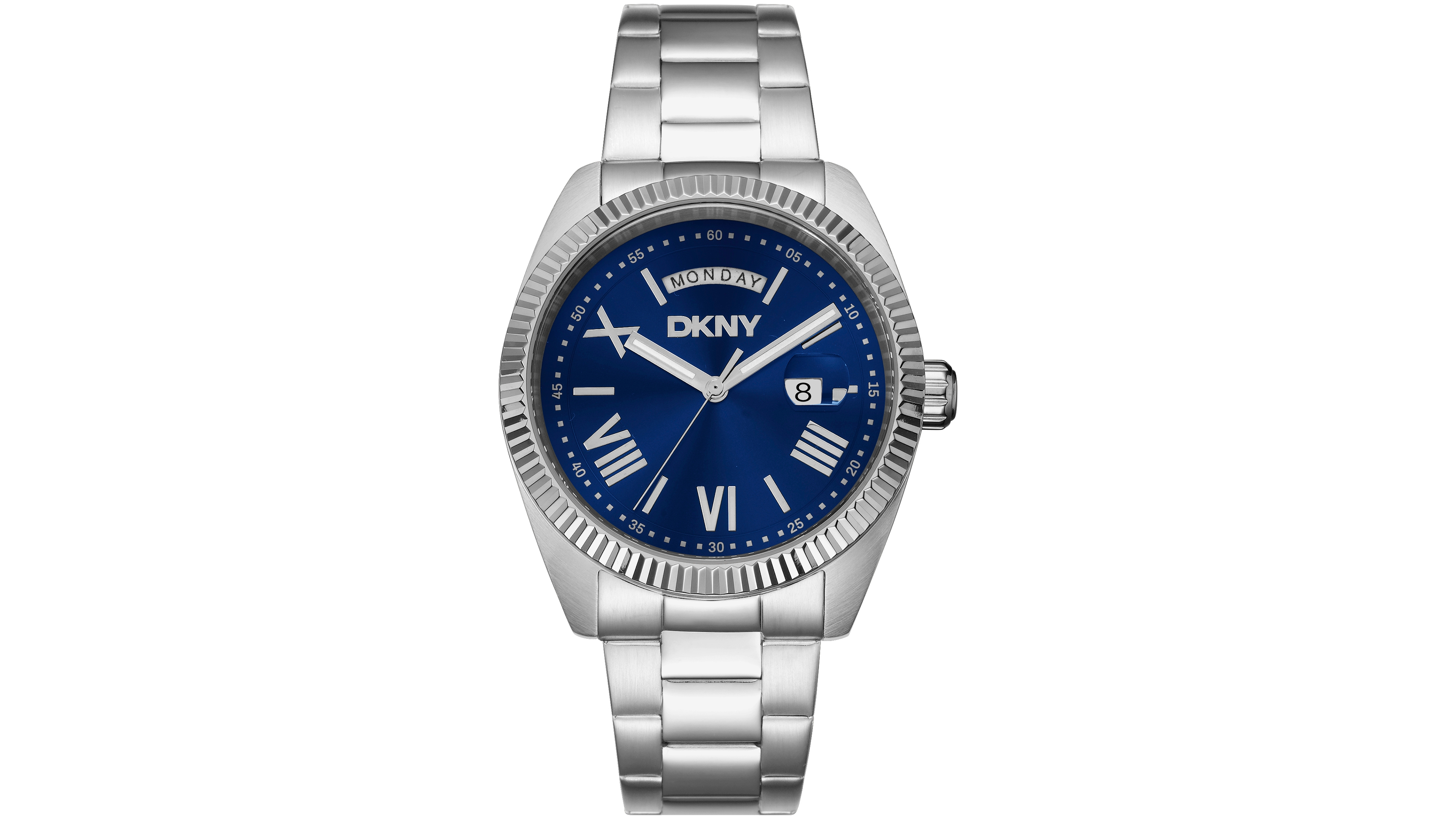 Dkny Men's Day Date Blue Dial Stainless Steel Bracelet Watch, 41mm