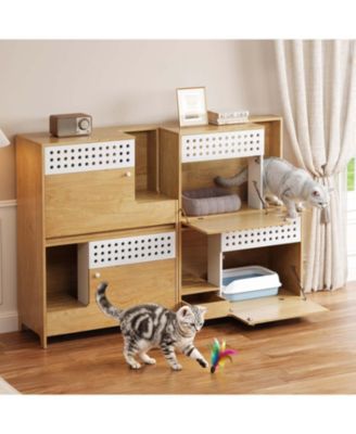 Modern 2-in-1 Cat Furniture Set: Litter Box Enclosure & Cat House Side Table with Storage