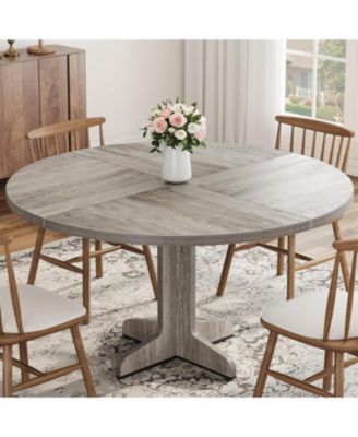 Round Dining Table for 4, 47" Dining Room Table with Wooden Base, Circle Kitchen Dinner Table for Dining Room, Kitchen, Living Room