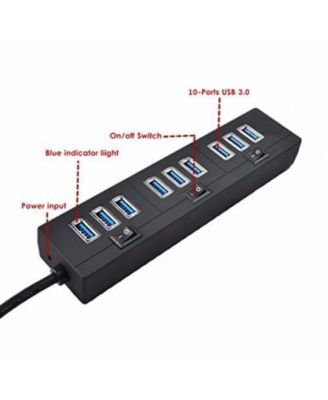 USB 3.0 Hub 10-Port Expander, for Laptop/Desktop, Portable USB Hub for Home Office/Gamers/Professionals
