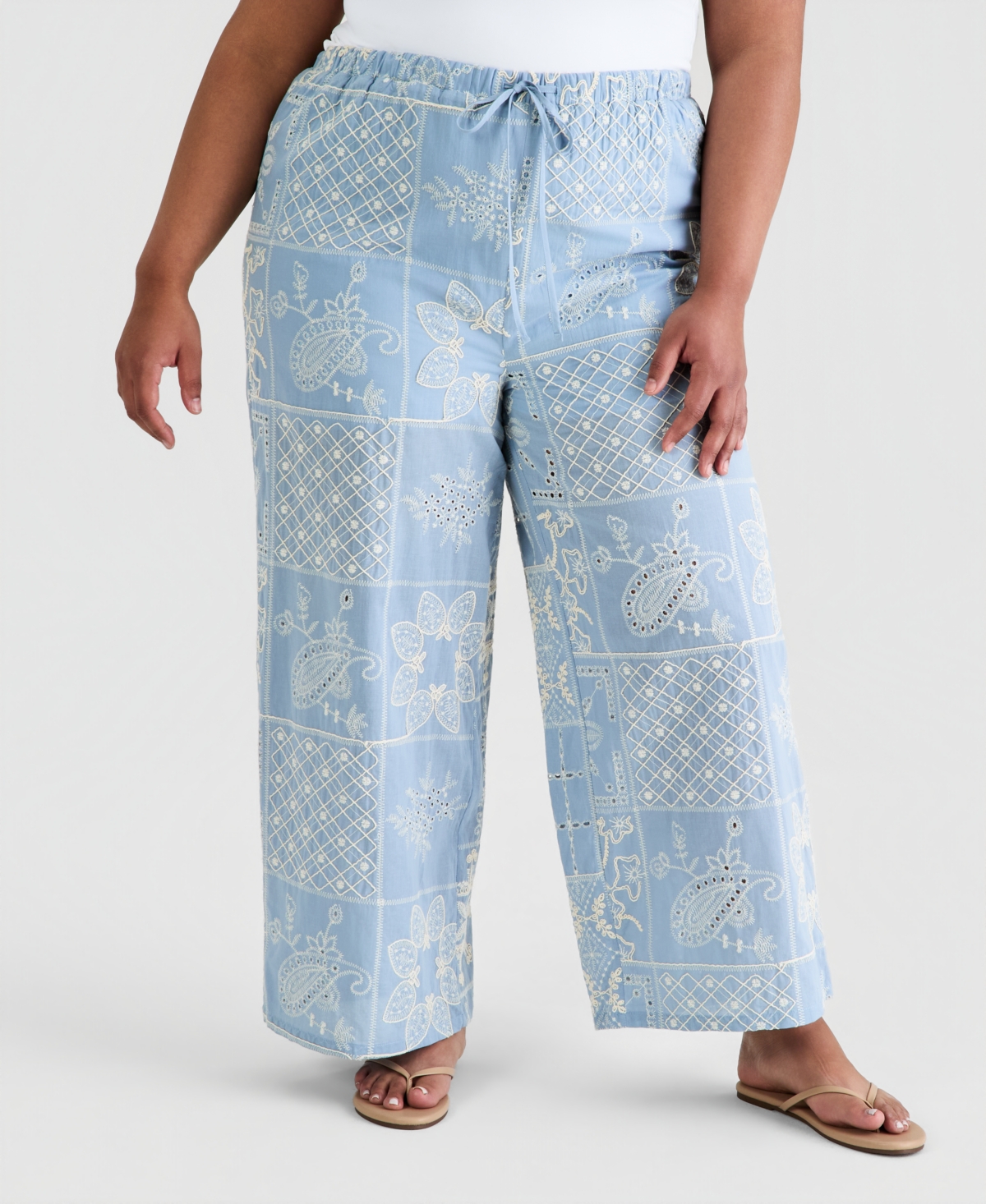 And Now This Trendy Plus Embroidered Wide Leg Jeans, Macy's Exclusive