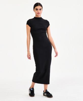 Women's Cap-Sleeve Mock-Neck Midi Dress