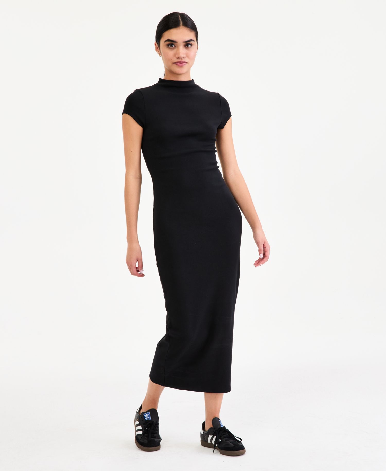 Women's Cap-Sleeve Mock-Neck Midi Dress