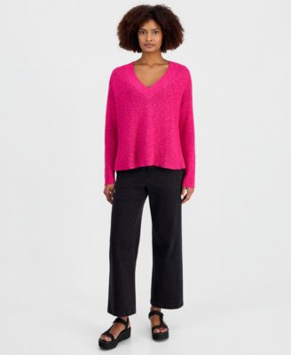 Women's Cotton & Linen V-Neck Sweater