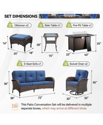 7-Piece Wicker Fire Pit Conversation Set with Olefin Cushions and Patio Swivel Chairs