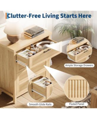 4 Drawer Dresser, Oak Wooden Chest of Drawers with Metal Handles, Storage Cabinet for Bedroom Nursery Living Room Closet