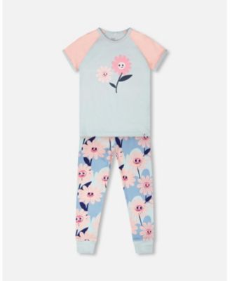 Big Girls Cotton Two-Piece Pyjama Set Smiling Flower Print