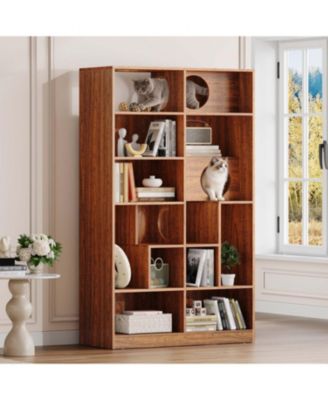 AOSTIRMOTOR  Modern 2-in-1 Bookshelf Cat House: Litter Box Enclosure & Climbing Tree with Storage