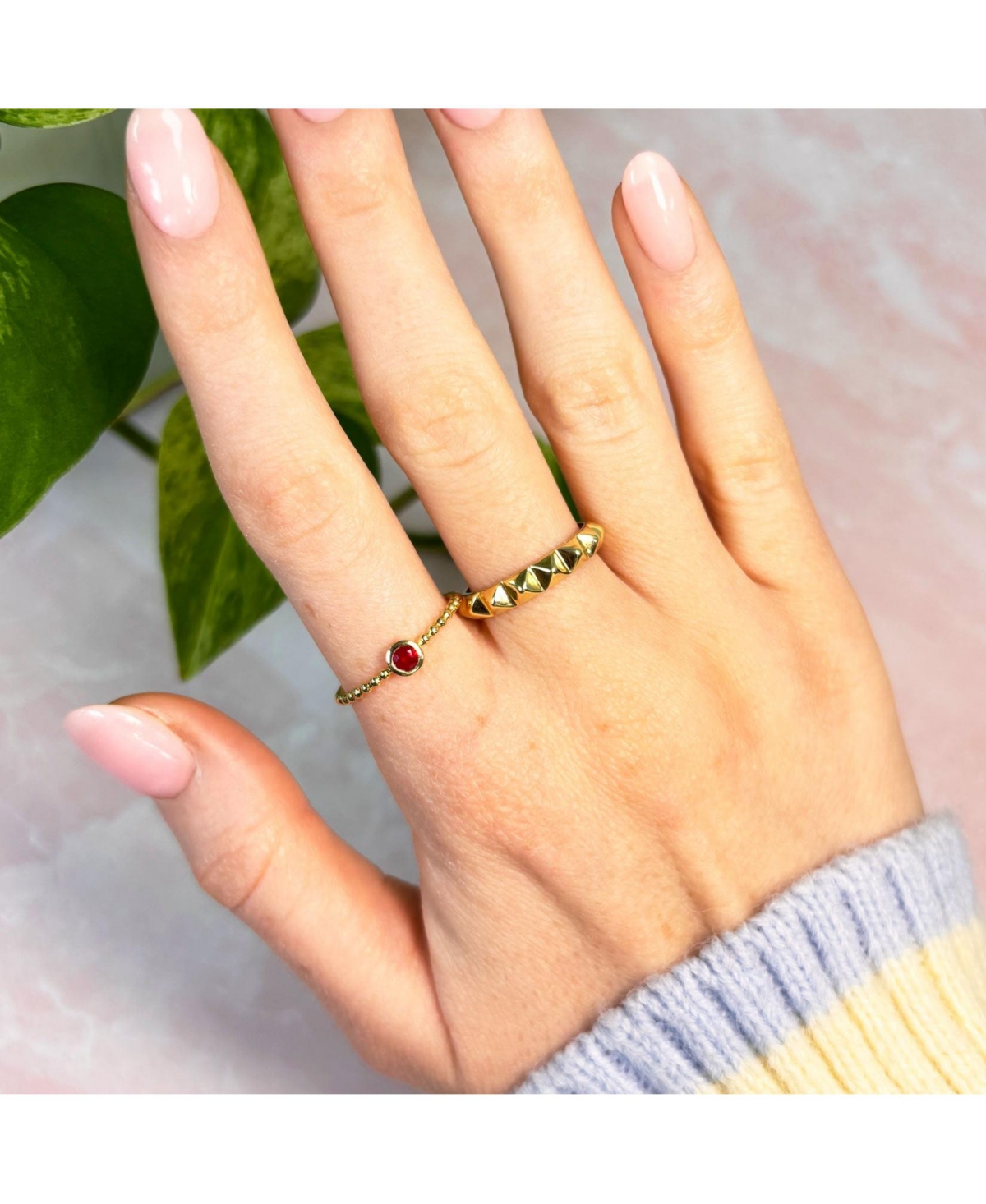 The Lovery Gold Beaded Ruby Ring 14K Gold