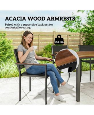 Outdoor Dining Set for 4, Acacia Wood Table and Stackable Chairs