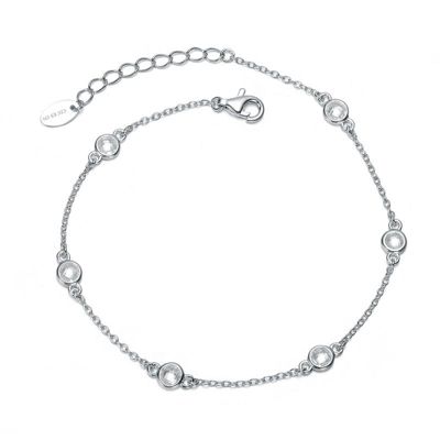 Classic Bezel Set Cubic Zirconia Chain Station Bracelet