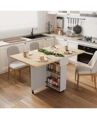 Space Saving Folding Dining Table with Storage - Kitchen Table with 6 Wheels, Drawer & Shelves, Compact Dining Table for Small Spaces