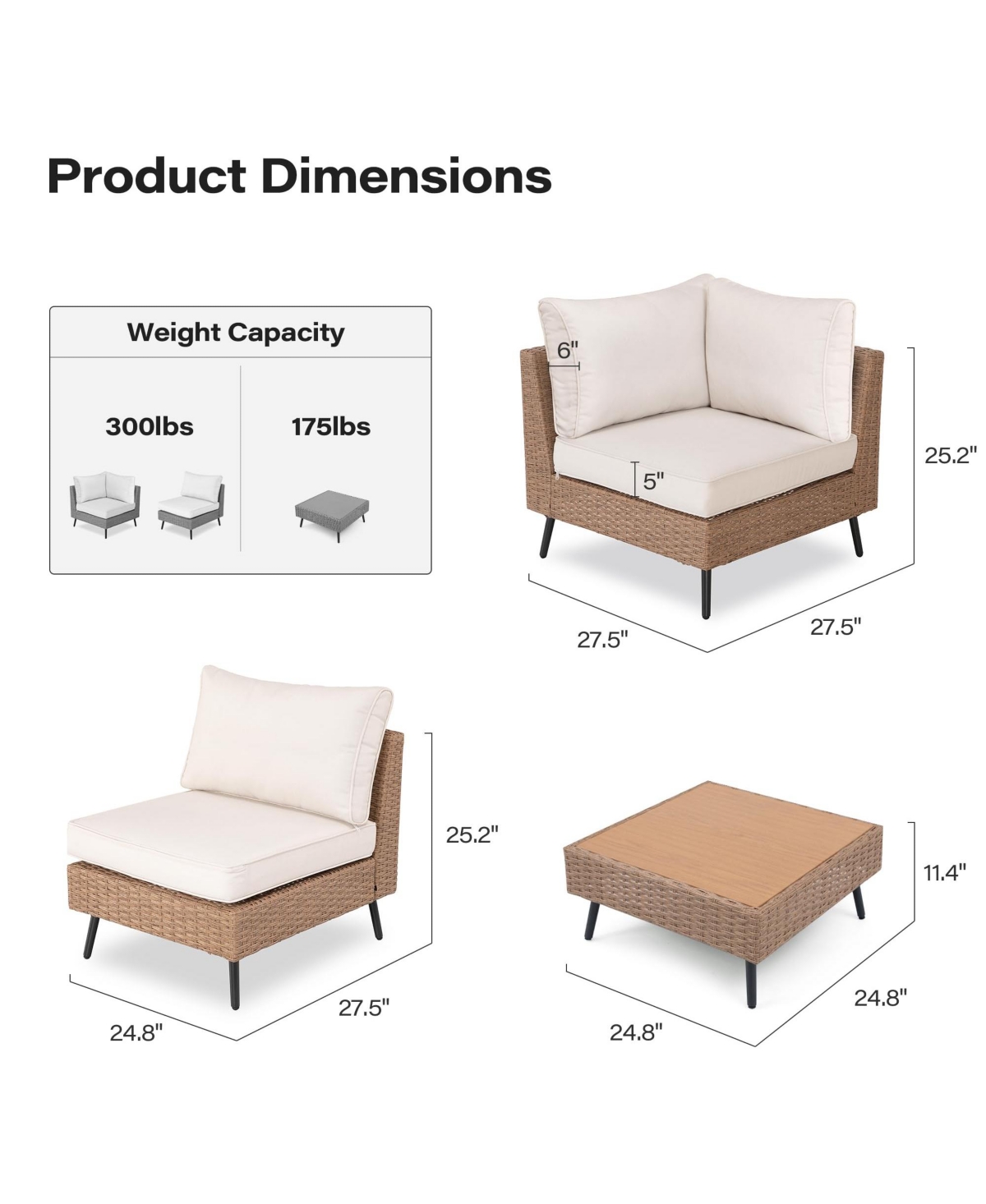 Decksplore 7 Piece Outdoor Sectional Sofa Pe Rattan Wicker Patio Conversation Sets, All Weather Patio Furniture Set