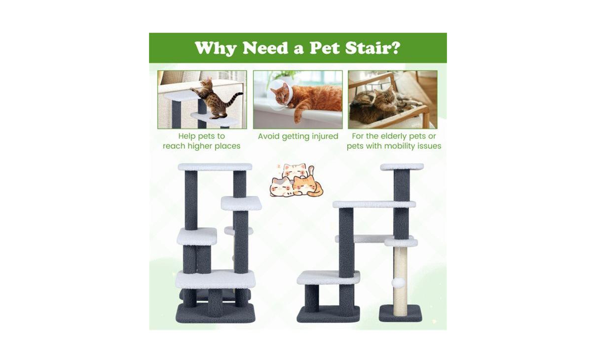 Aostirmotor 2-in-1 Pet Steps & Activity Center for Elderly Cats and Small Dogs, 4-Level Stairs with Scratching Post