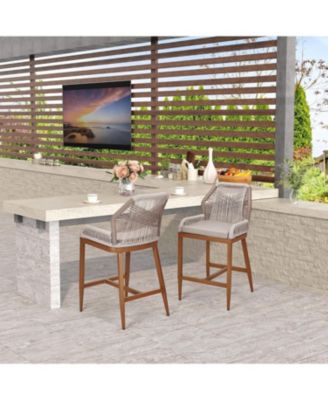 Outdoor Bar Stools Leaf Bohemia Wicker Rattan High Top Patio Chairs Back & Footrest