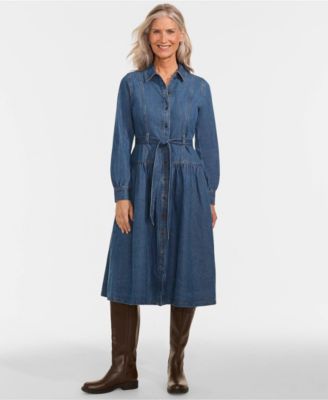 Women's Denim Button Front Midi Shirt Dress