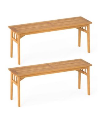 Outdoor Patio Benches with Breathable Slat Seat, Set of 2