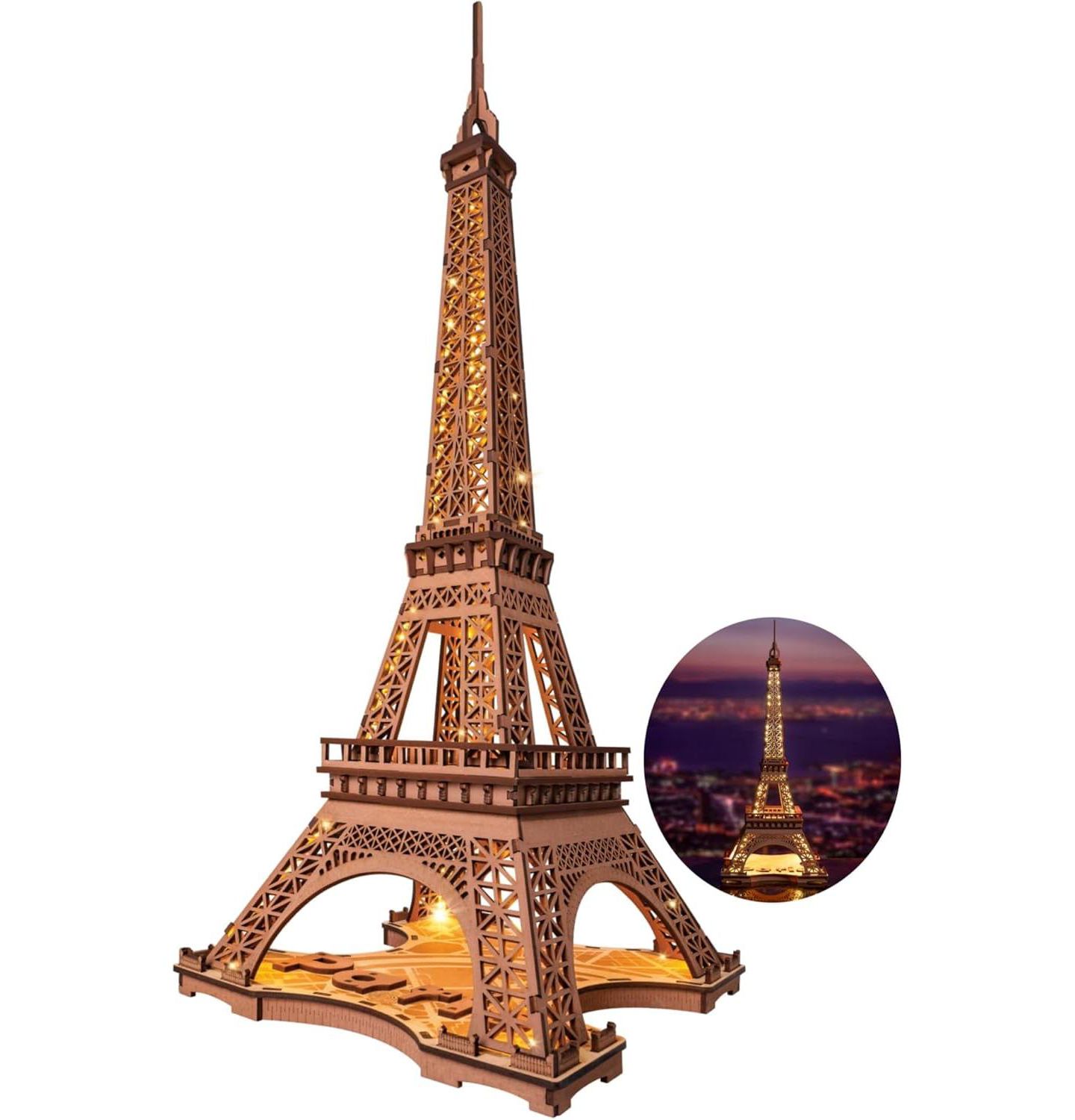 Детские конструкторы Robotime 3D Puzzle for Adults DIY Model Building Kit with LED Light Wooden Eiffel Tower Craft Kit Architecture Toy Set Brain Teaser Gifts for Friend — фото 1