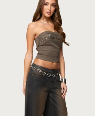 Women's Nadiya Twill Belted Strapless Top