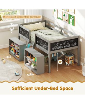 Kids Low Loft Bed with Bookcases and LED Cabin Design