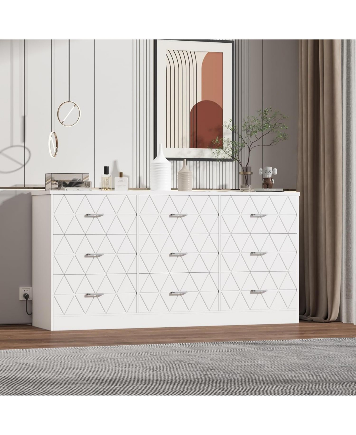 gaomon 9 Drawer Dresser with Usb Charging Station, Modern Wooden Storage Organizer for Bedroom Living Room Hallway