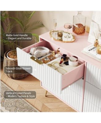 Fluted Dresser for Bedroom with 6 Drawers,47" Wide Modern Chest of Wooden Drawers with Metal Handle,Wide Clothes Storage Organizer