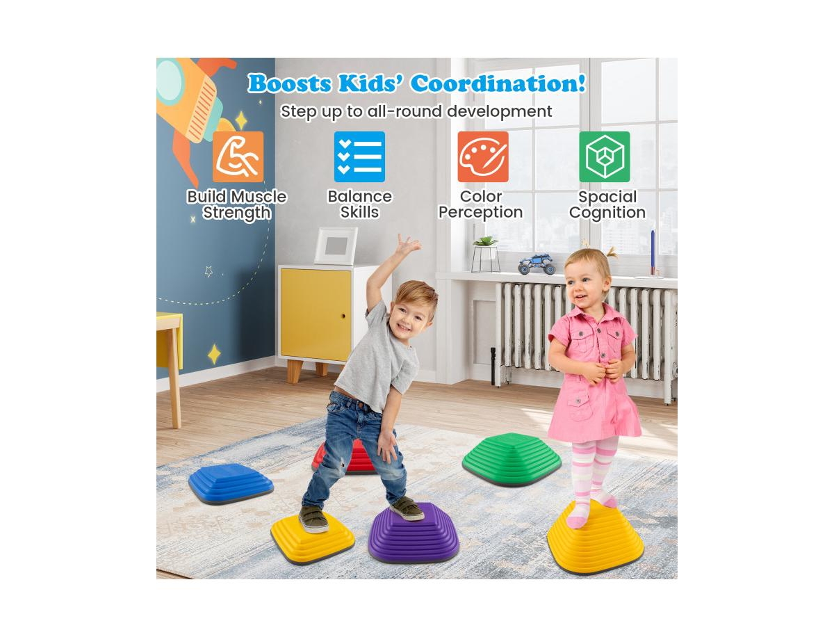 Slickblue 6-Piece Kids Stepping Stones Square Balance Blocks