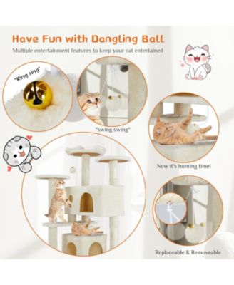 54in Beige Multi-Functional Cat Tree: Climbing Frame, Lounge, Detachable Toy