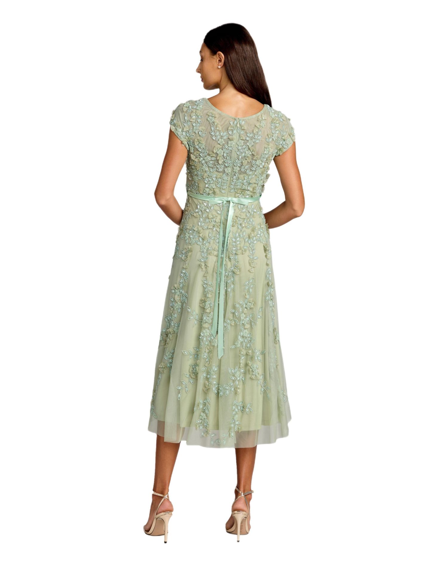Petite Floral Embellished Cap Sleeve Midi Dress