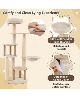 Wood Cat Tree, 60-Inch Tall Multi-Level Tower with Sisal Scratching Posts & Condos, Sturdy Structure for Indoor Cats