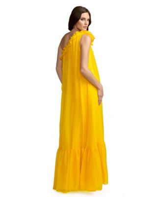 Women's One Shoulder Chiffon Maxi Gown with 3D Rosette