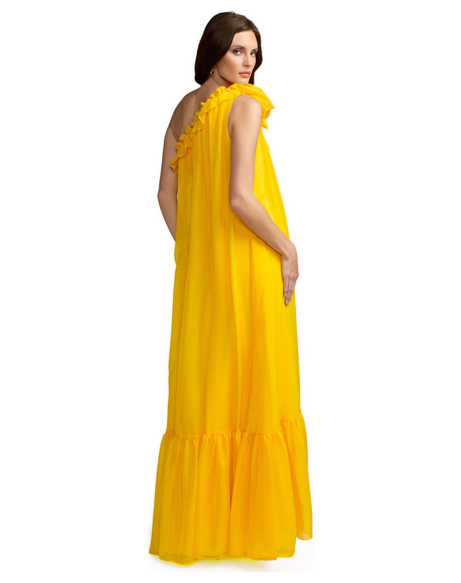 Women's One Shoulder Chiffon Maxi Gown with 3D Rosette