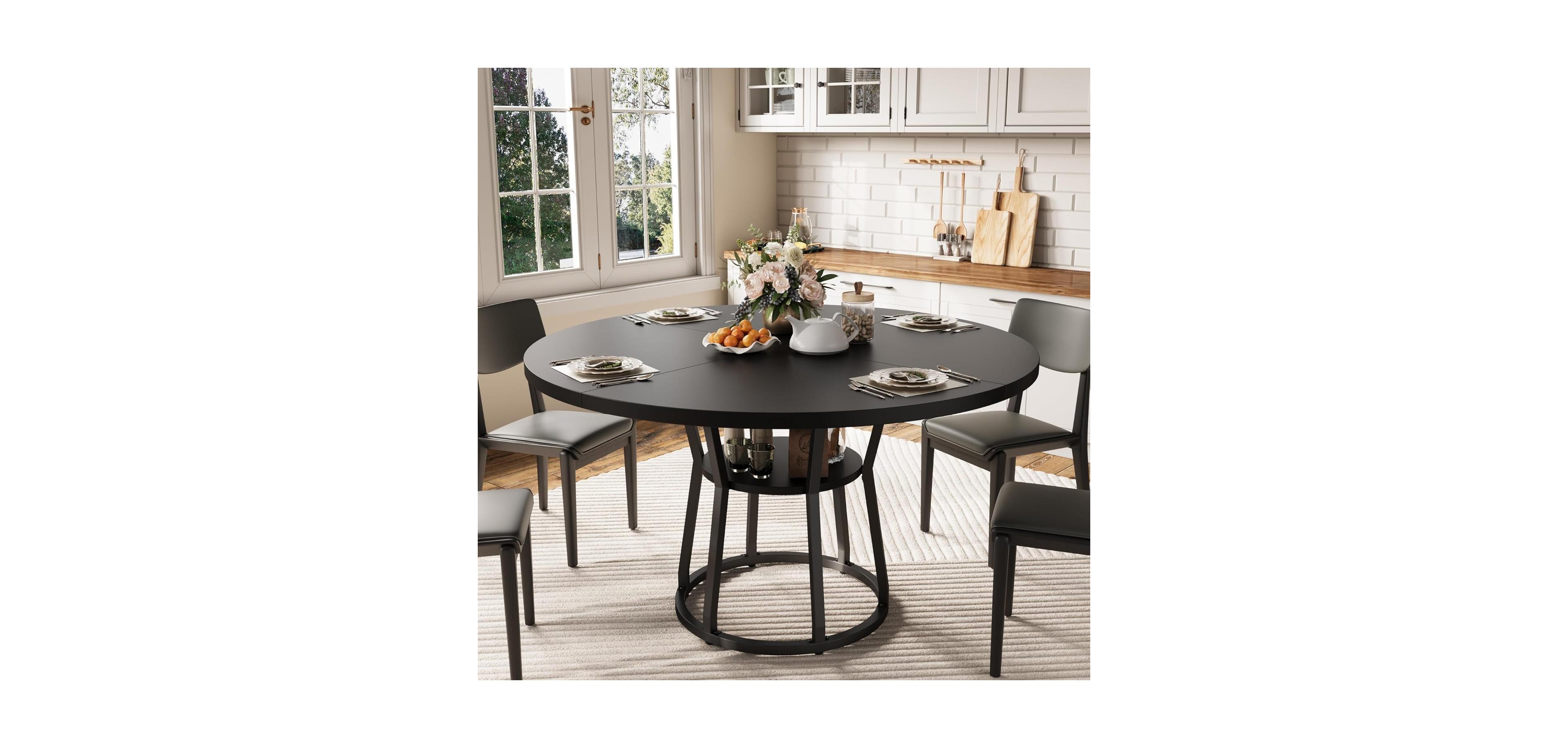 gaomon 47 in" Round Dining Table for 4, Farmhouse Room Circle Dinner Table,Space Saving Wood Kitchen & Furniture
