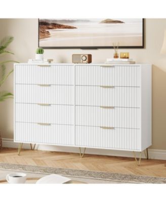 Fluted 8-Drawer Dresser for Bedroom, 55" Wide Modern Minimalist Chest of Wooden Drawers,Wide Clothes Storage Organizer