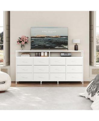 63'' Fabric Long Dresser with 12 Drawers for Bedroom - Dresser TV Stand for 55, 65
