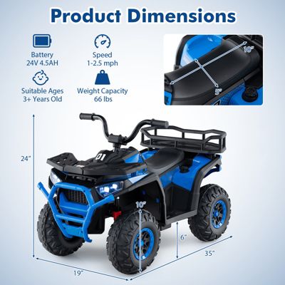 Kids 24V Electric ATV Quad Ride-On with Realistic Sounds
