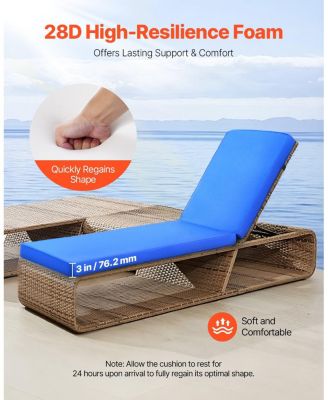 Chaise Lounge Cushion, Waterproof Fade-Resistant Outdoor Replacement Sun Lounger Cushion with Ties
