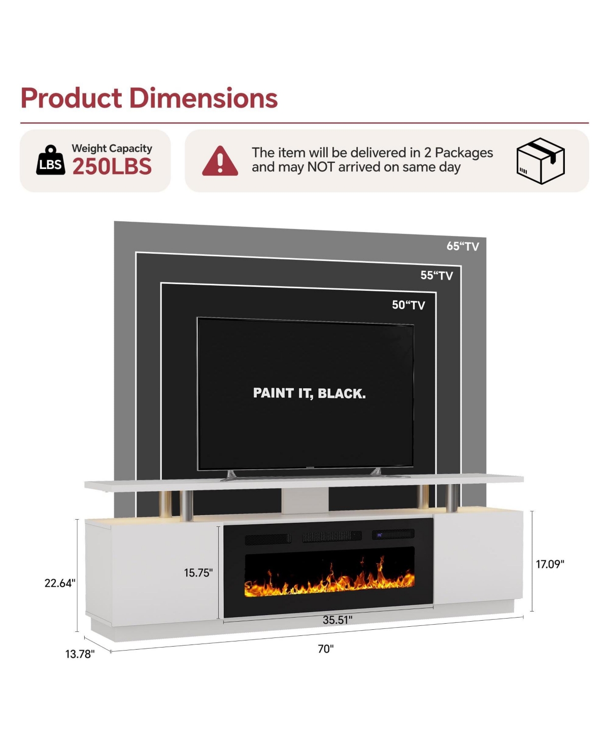 gaomon 70'' Fireplace Tv Stand with 36'' Electric Fireplace, High Gloss Entertainment Center for TVs Up to 80