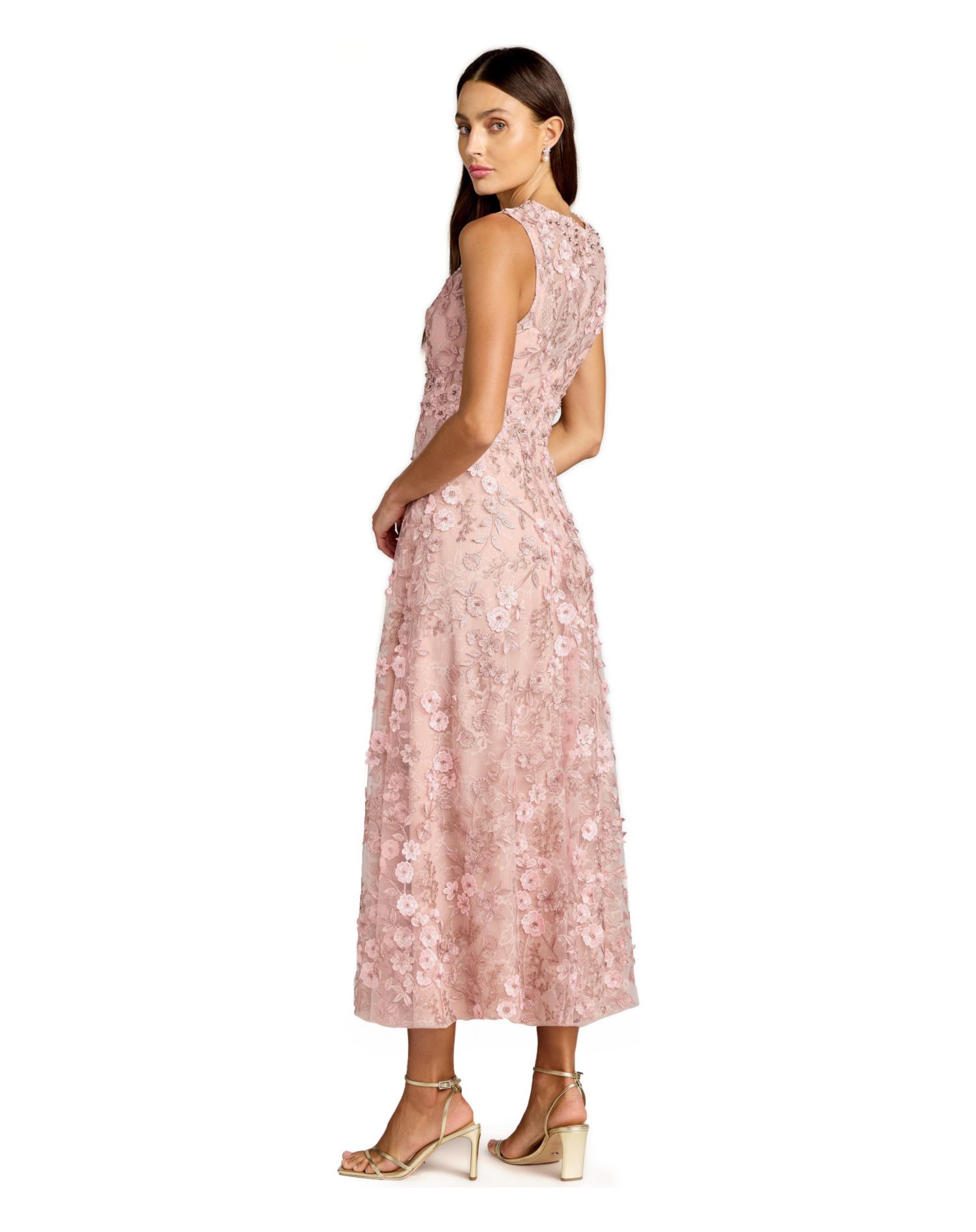 Petite Floral Embroidered High Neck Midi Dress